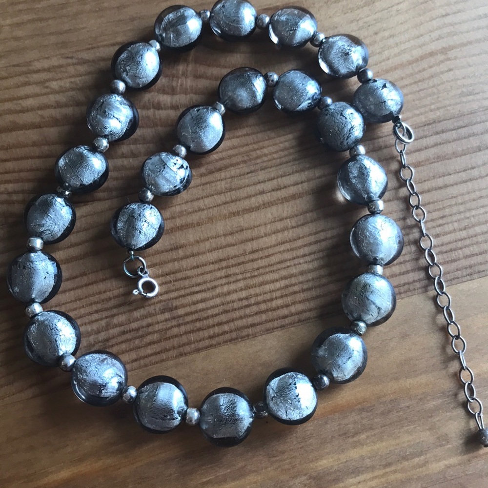 Silver glass bead Necklace & Bracelet Set - Picture 5 of 6